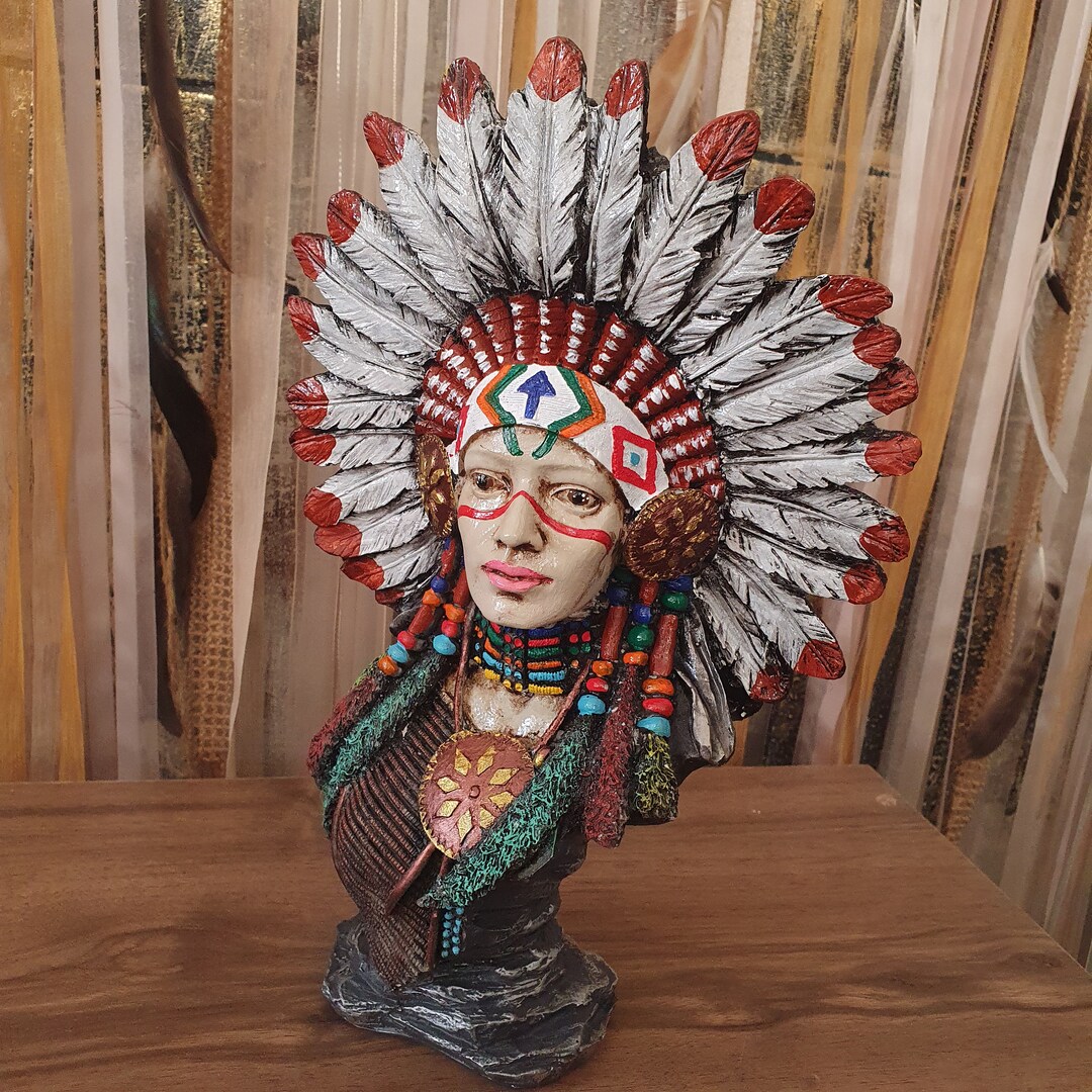 Native American Indian Woman, Table Top Sculpture, Indian Bust Statue