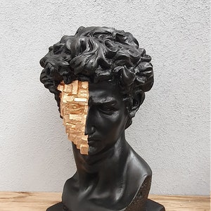 Large David Sculpture Statue, 13 Inches, David Bust Statue, Black and Gold Sculpture , David Sculpture Statues, Michelangelo David Statue