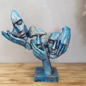 See no evil, Hear no evil, Speak no evil Mask Sculpture, 11.42 Inches, Face Mask Statue, Custom Sculpture, Mother&#39;s Day gifts, Motherly Day