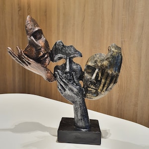 See no evil, Hear no evil, Speak no evil Mask Sculpture,  3 Face Mask Statue, 11.42 Inch,Black Sculpture Statue, Custom Sculpture,Home Decor