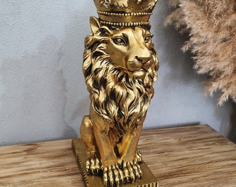 Handmade Gold Lion Statue, Home Decor (13.39'')