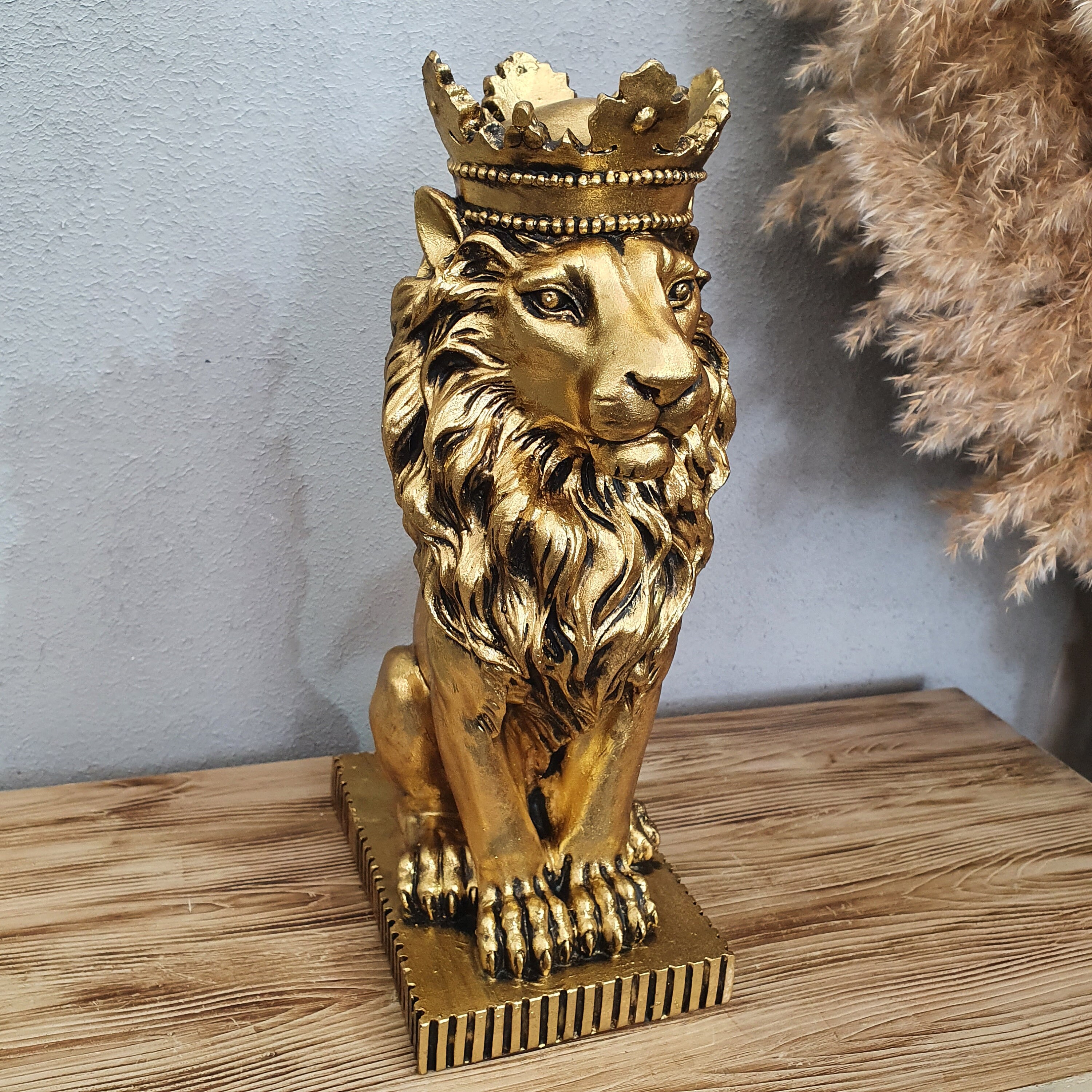 Gold and Black Lion Statue, 13.39'',gold Lion, Home