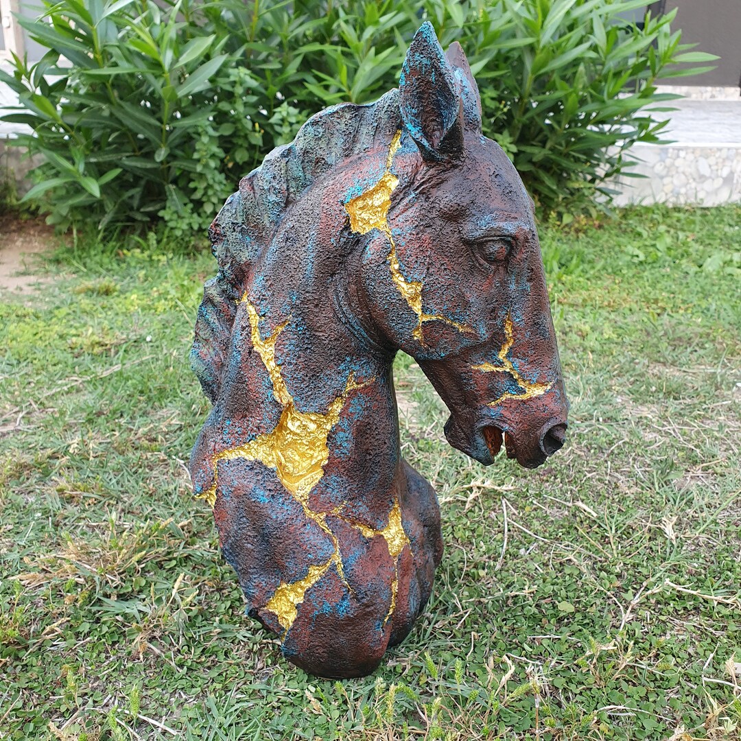 Decorative Horse Statue, 15.75'', Lucky Horse Head Statue Figure, Gold
