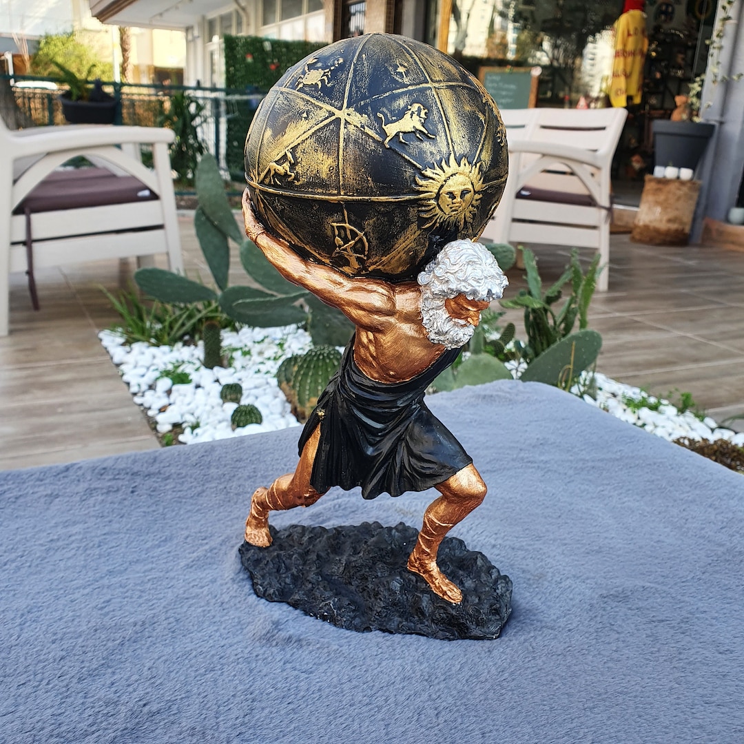 Atlas Statue With Celestial Globe, Greek Mythology Decor, Handmade