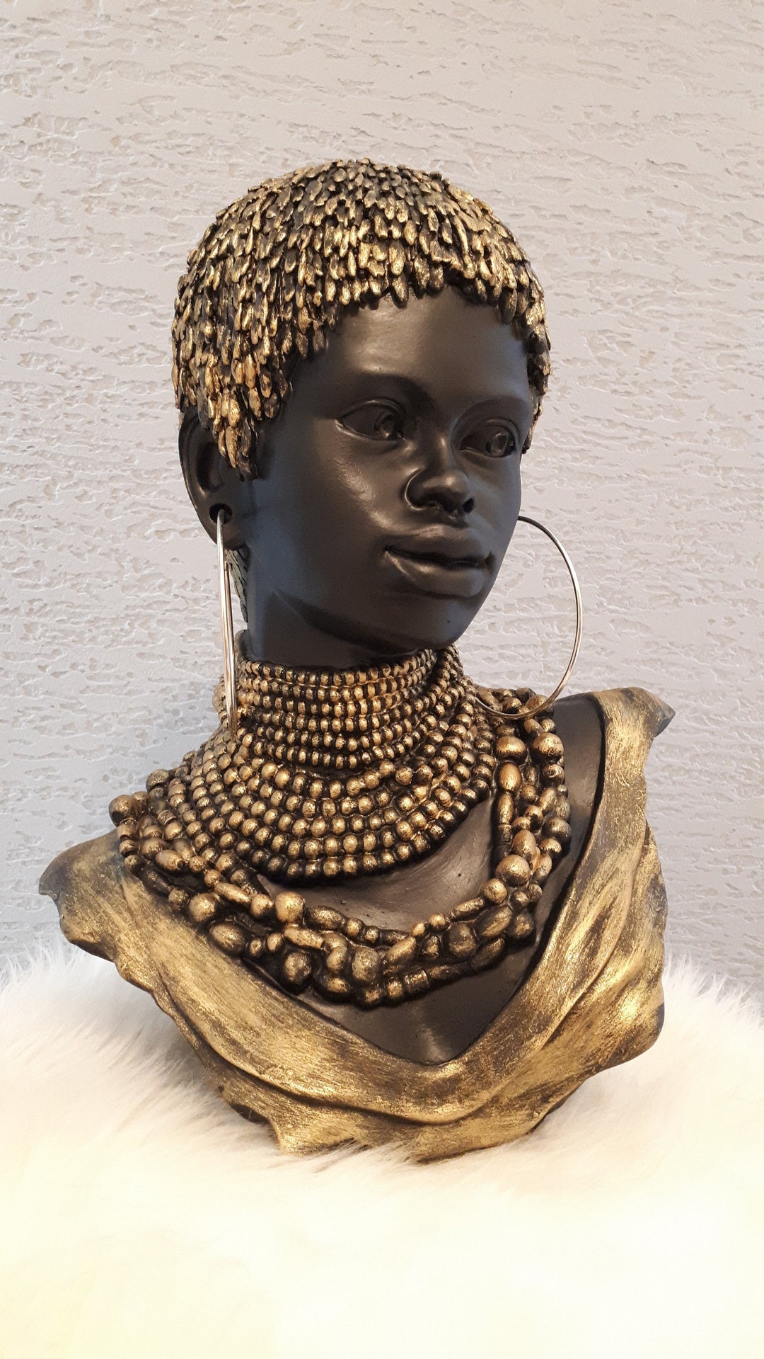 African Woman Statue, Lady Sculpture, 14.17 ınches, Home Decor, Black