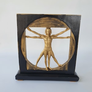 Leonardo Da Vinci’s Vitruvian Man Sculpture, Renaissance Art Gift Men, Black Sculpture, The Vitruvian Man Desk Art, Gift For Him, Desk Decor