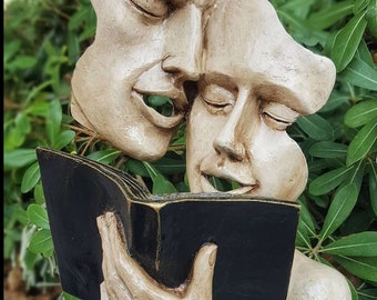 Book Reading Couple Sculpture, Abstract Library Decor (14.57'') - Etsy
