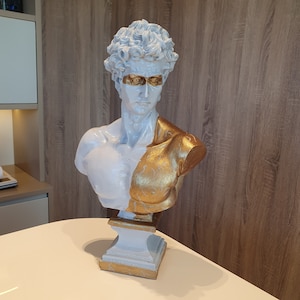 Large David Sculpture Statue, 17.72 Inches, David Bust Statue, White Sculpture, Roman Sculpture Statues, Greek Bust Statue, Modern Sculpture