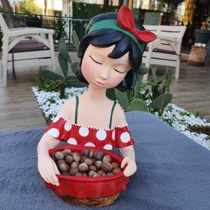Decorative Girl with Basket sculpture, 13.39 Inches, Lady Sculpture, Woman Sculpture, modern sculpture, decorative objects,Tabletop Figurine