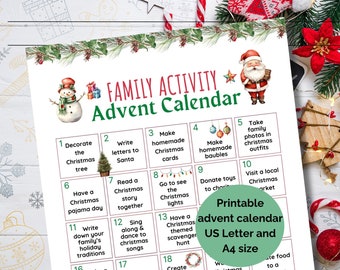 Printable family activity advent calendar, Christmas countdown, Advent calendar for kids, Family christmas activities ideas, Printable PDF