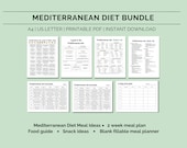 Mediterranean Diet Planner, Mediterranean Food guide, Grocery list, Heart healthy meal plan, Weight loss recipes, Nutrition, Download PDF