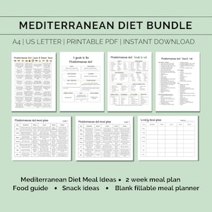 Mediterranean Diet Planner, Mediterranean Food guide, Grocery list, Heart healthy meal plan, Weight loss recipes, Nutrition, Download PDF