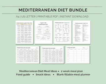 Mediterranean Diet Planner, Mediterranean Food guide, Grocery list, Heart healthy meal plan, Weight loss recipes, Nutrition, Download PDF