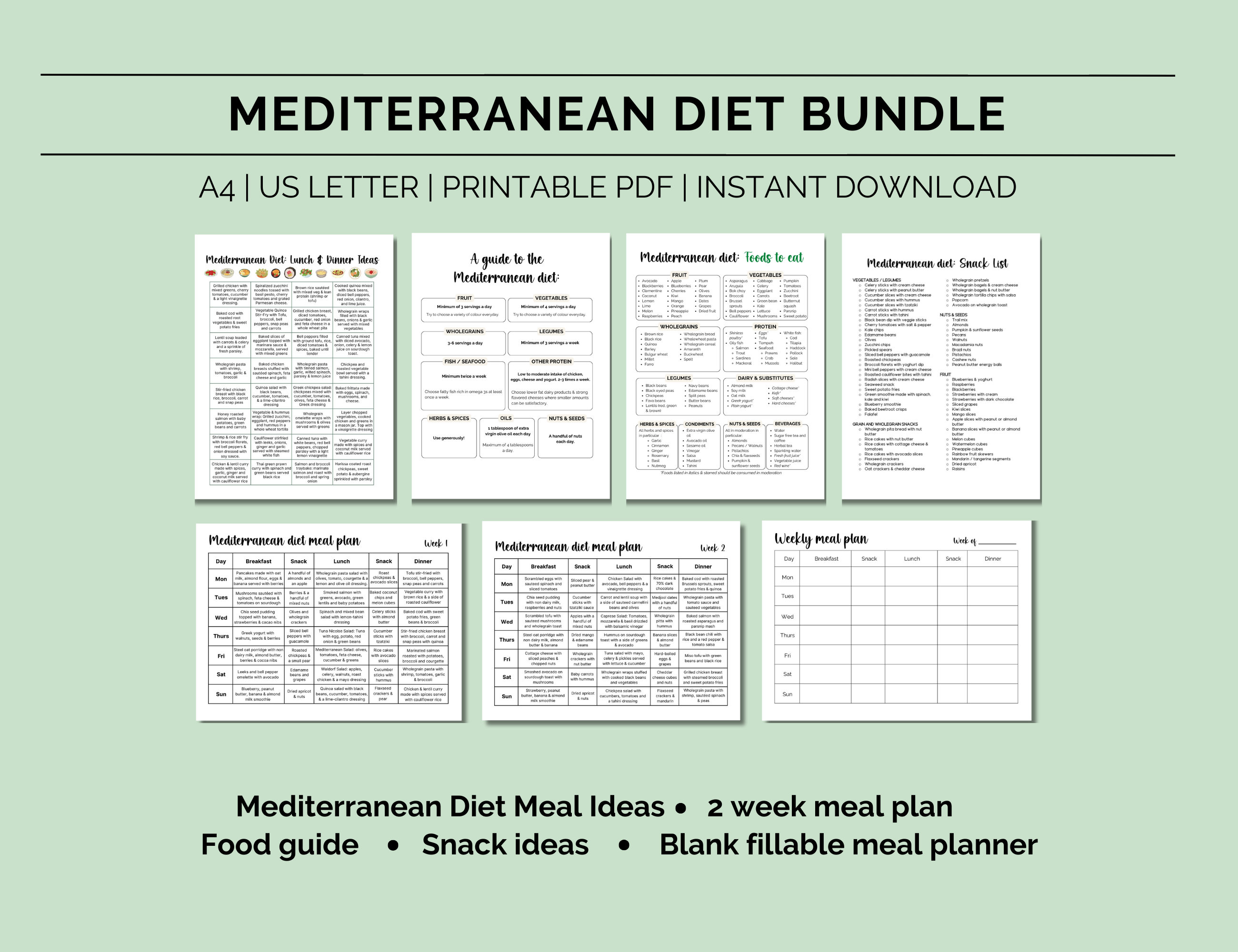 Mediterranean Diet Planner, Mediterranean Food Guide, Grocery List
