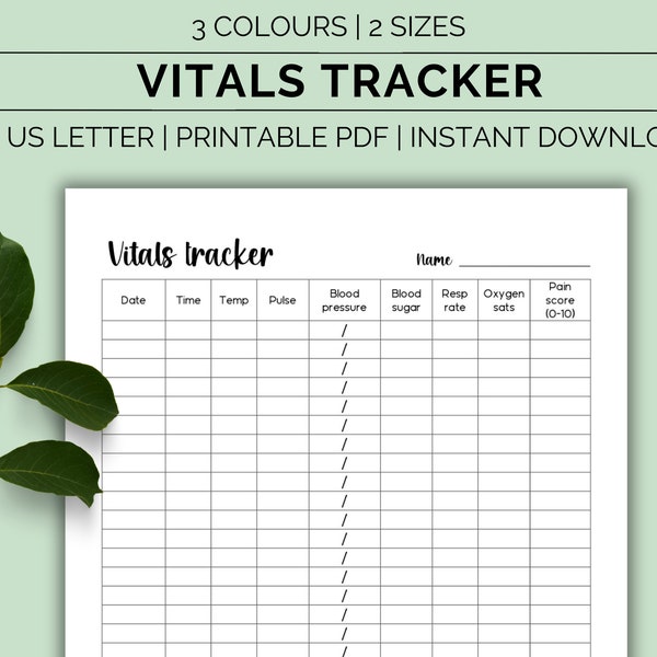 Printable vital sign chart, Vital sign log, Caregiver tracker, Intake chart, Daily vitals chart, Nursing vitals sheet, Nursing notes, PDF