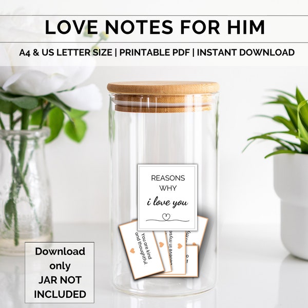 Printable love notes for him, Reasons why I love you, Mini love messages, Valentines day gift, Love notes cards, Instant download PDF