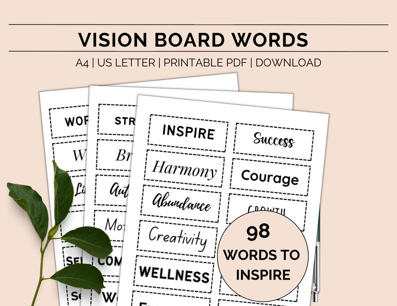 Printable Vision Board Words Vision Board Kit Positive Inspirational