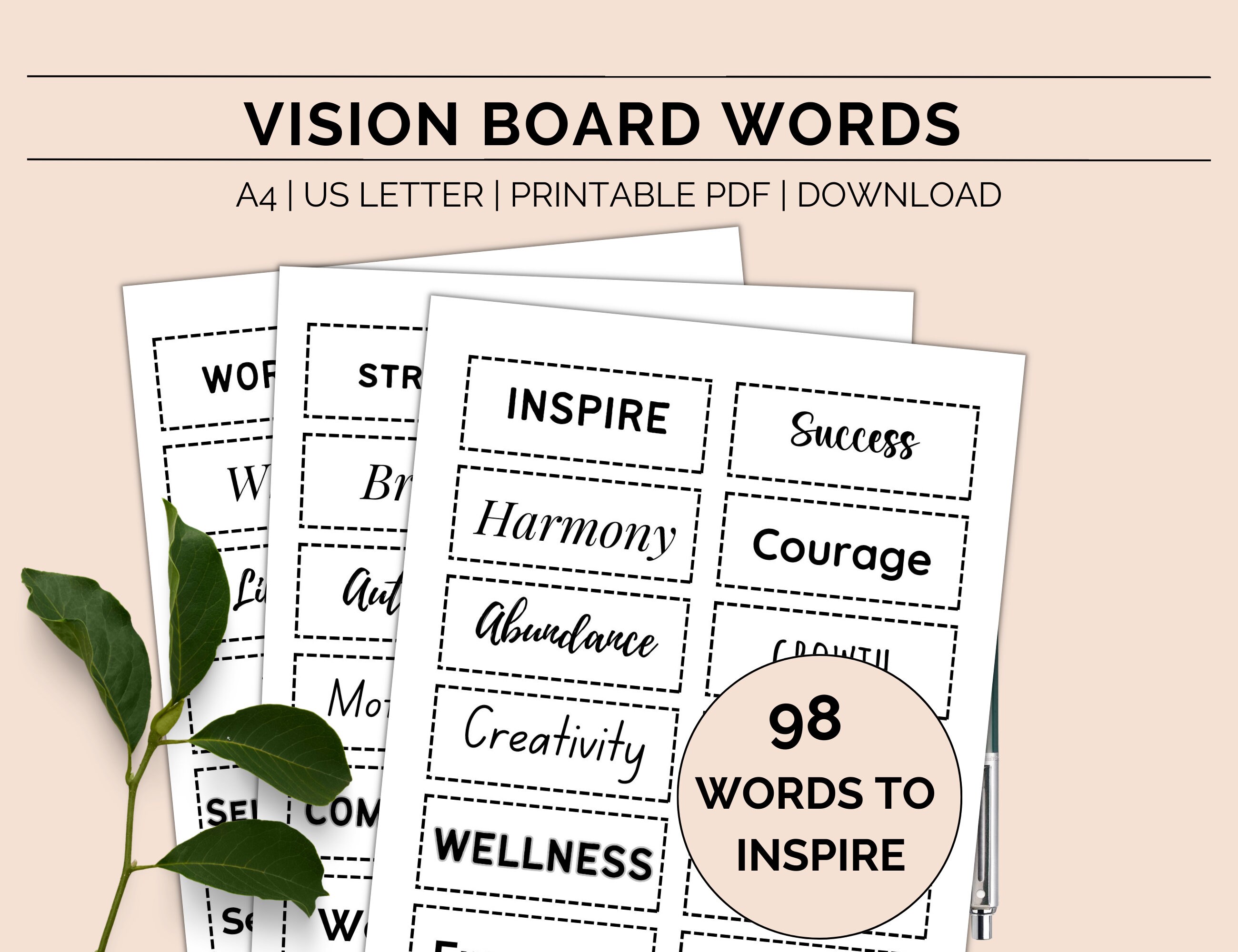 Printable Vision Board Words, Vision Board Kit, Positive Inspirational ...