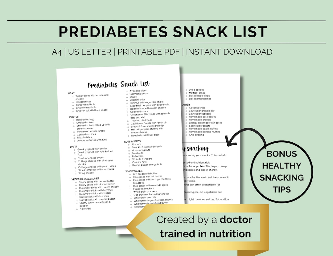 Prediabetes Snack List, Food Guide, Diabetic Food List, Prediabetes