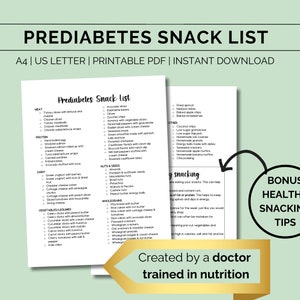 Prediabetes Snack List, Food guide, Diabetic food list, Prediabetes diet, Diabetic meal plan, Low carb food list, Diabetes, Download PDF