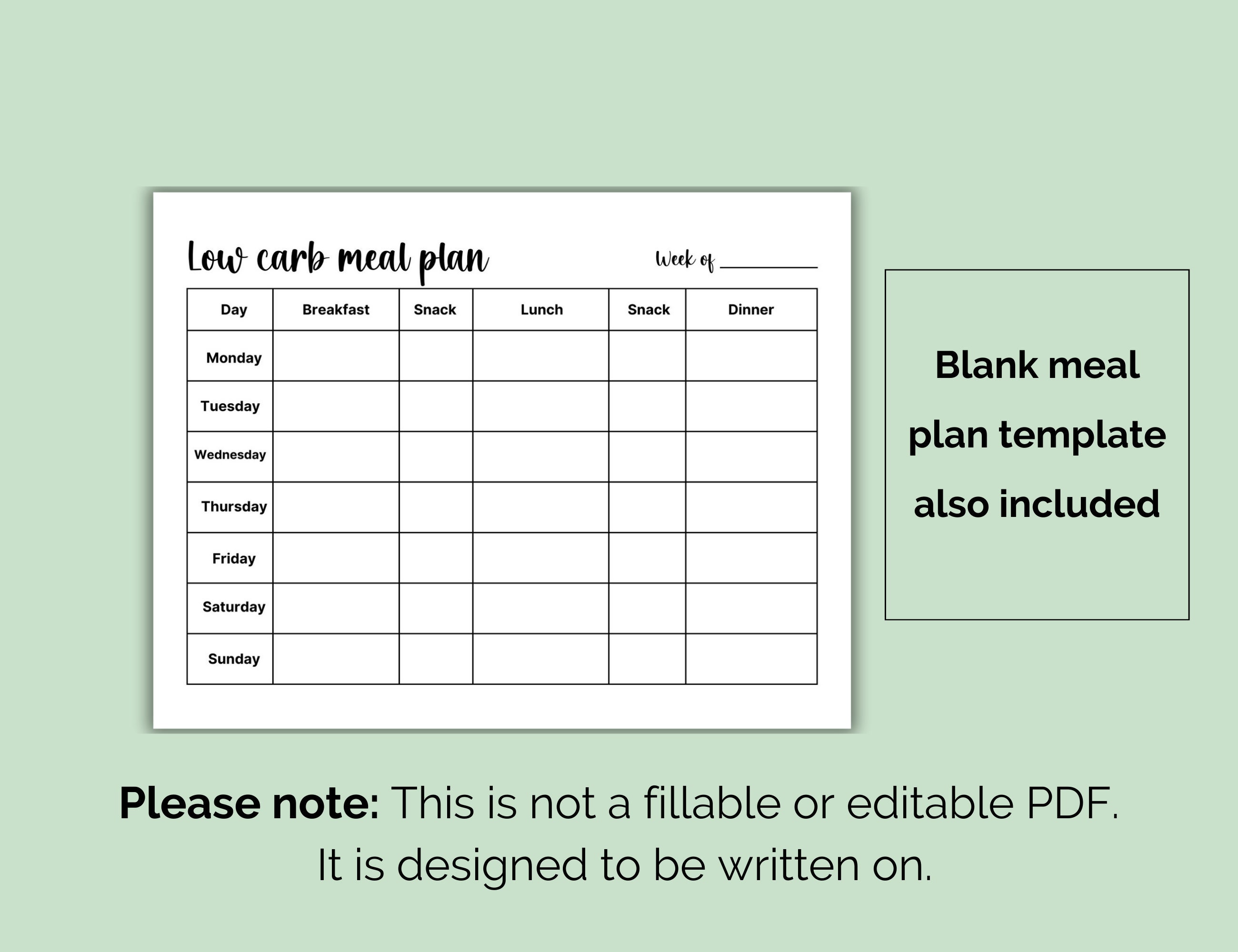 Printable Low Carb Food List, Meals for Diabetes, Low Carb Meal Planner ...