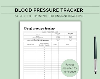 Blood Pressure log, Hypertension tracker, blood pressure chart, Health planner, Heart rate tracker, BP log, Instant download PDF