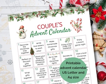Calendario de adviento para parejas para imprimir, Actividades navideñas para parejas, Calendario de adviento para parejas para imprimir, Cuenta regresiva para Navidad