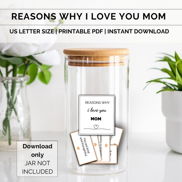 Printable 52+ reasons I love you mom, mama, mothers day gift, DIY jar gift, mothers day jar, grandmom gift, grandmother gift