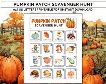 Pumpkin patch scavenger hunt for kids, pumpkin patch activity, printable fall scavenger hunt, halloween pumpkin scavenger, instant download