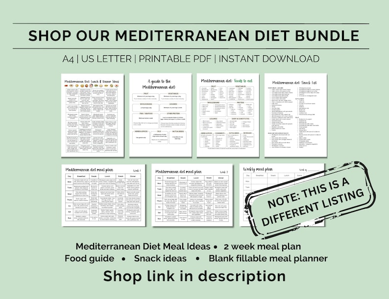 Printable Mediterranean Diet Meal Plan, Heart Healthy Diet, Weight Loss ...