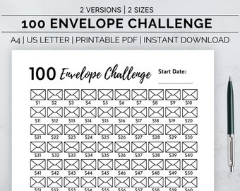 100 Envelope Challenge printable, Money Savings Challenge, Digital Download, Savings Tracker, Minimalist envelope challenge