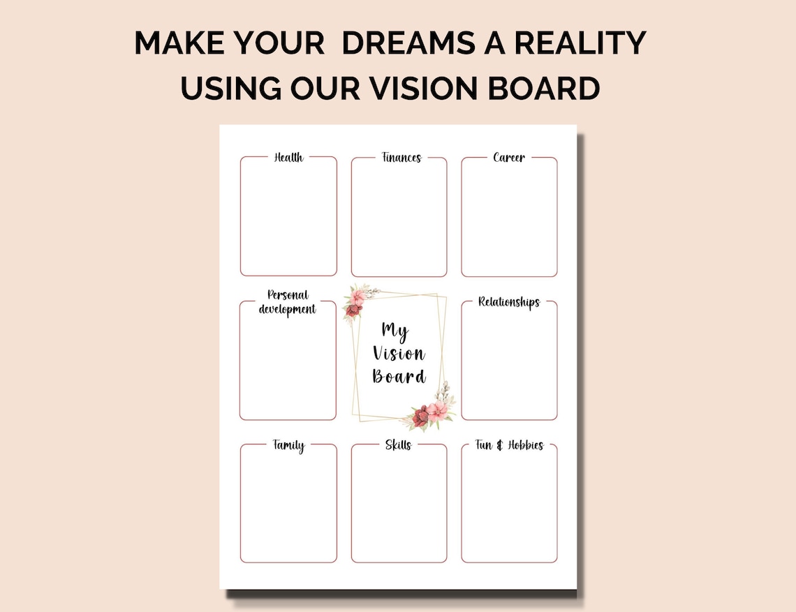 Printable Vision Board Template Goal Setting Planner Manifesting