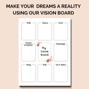 Printable Vision Board Template Goal Setting Planner Manifesting