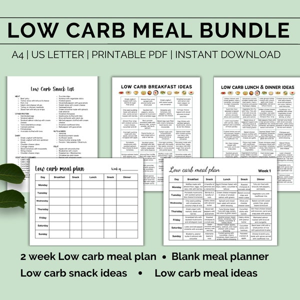 Ausdruckbare Low Carb Lebensmittelliste, Mahlzeiten bei Diabetes, Mahlzeitenplaner für Diabetiker, PDF