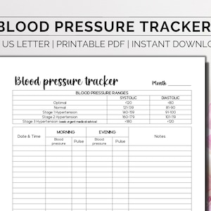 Printable Blood Pressure log, blood pressure tracker, blood pressure chart, monthly blood pressure log, heart rate tracker, BP chart