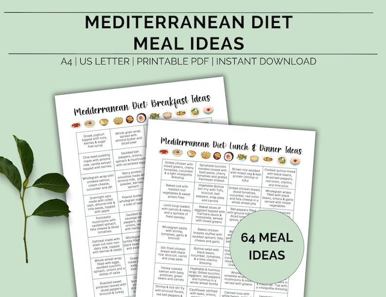 Mediterranean diet meal ideas, Heart healthy diet, Mediterranean diet food list, Weight loss meal ideas, Meal plans, Instant download PDF