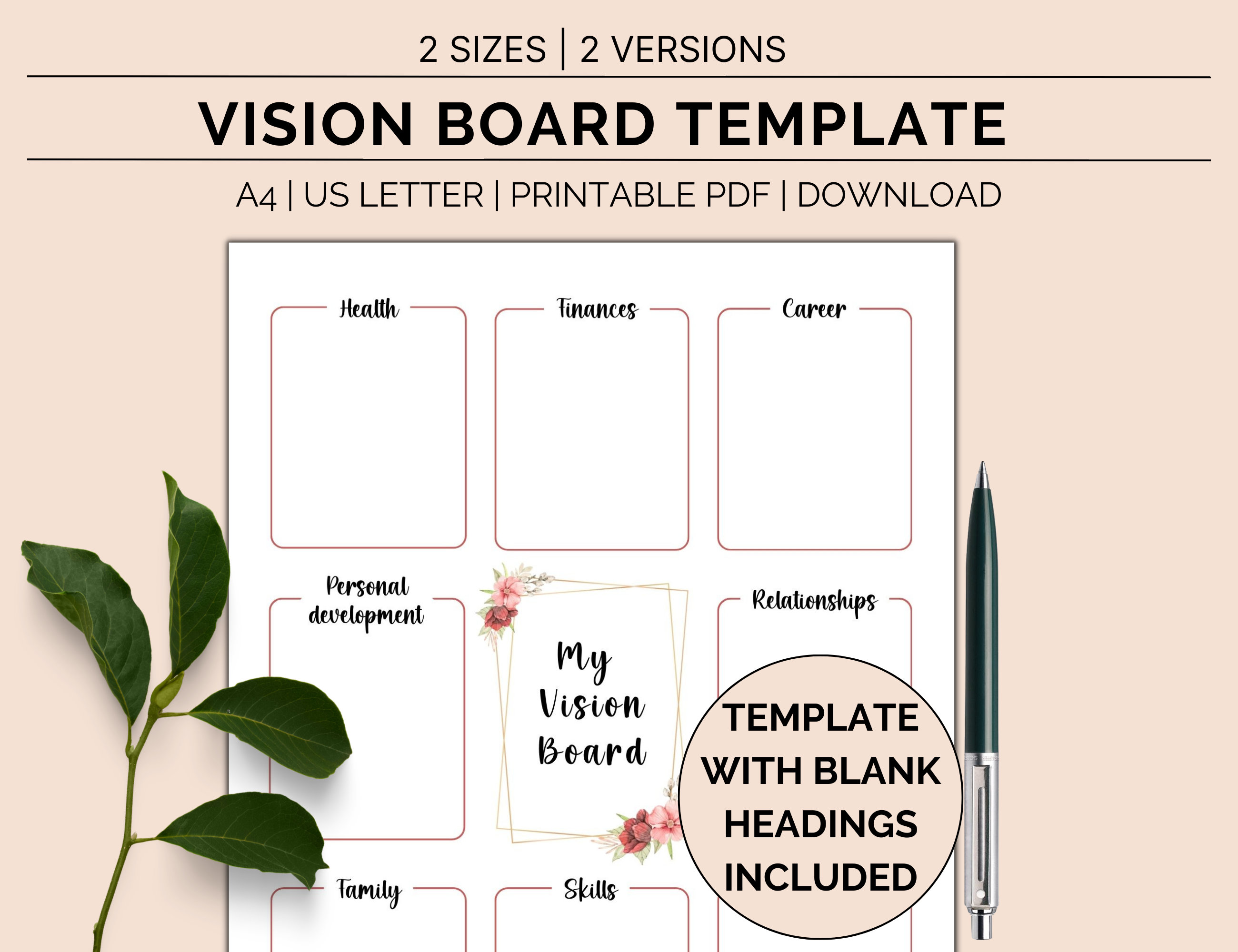 Printable Vision Board Template, Goal Setting Planner, Manifesting ...
