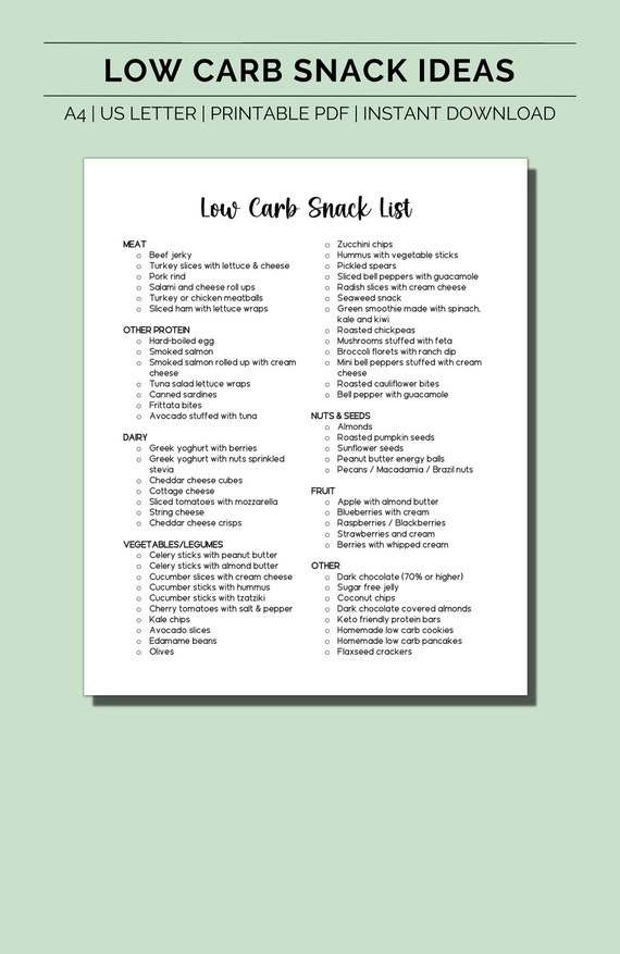 Low carb snack list, Low carb food list, Snacks for diabetes, Low carb meal planner, Low carb tracker, Healthy snack list