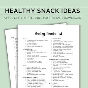 Printable healthy snacks list, Healthy snacks checklist PDF, Snacks planner, Meal planning, Snacks meal planner, Healthy eating tracker