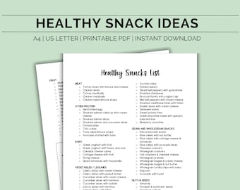 Printable healthy snacks list, Healthy snacks checklist PDF, Snacks planner, Meal planning, Snacks meal planner, Healthy eating tracker