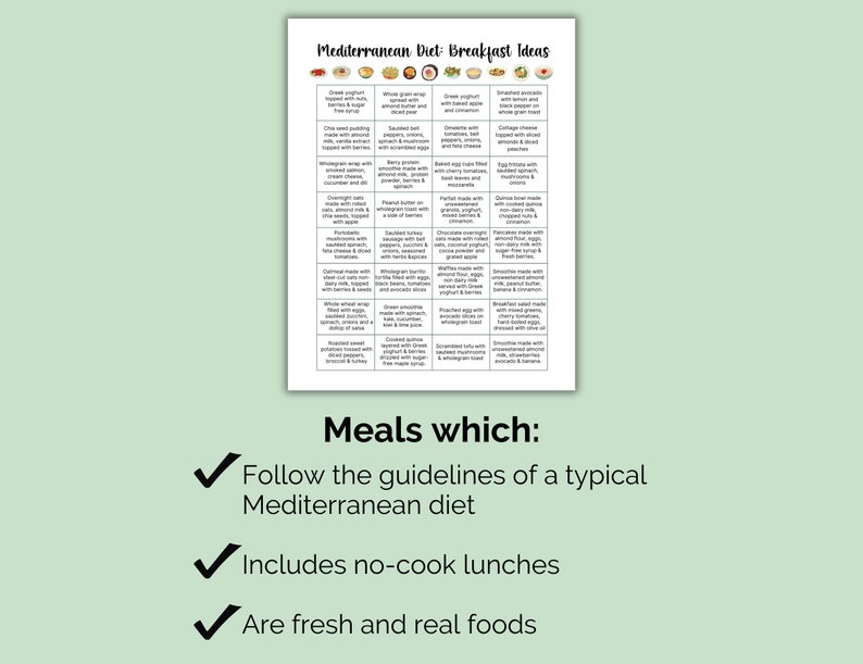 Mediterranean diet meal ideas, Heart healthy diet, Mediterranean diet food list, Weight loss meal ideas, Meal plans, Instant download PDF