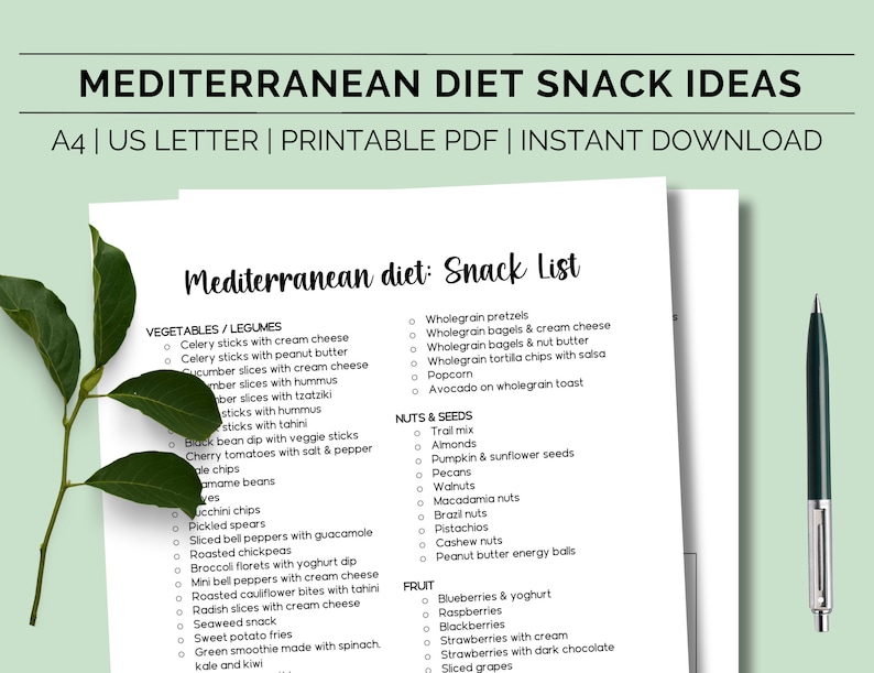 Printable Mediterranean Food Snack List, Mediterranean Diet Food List ...