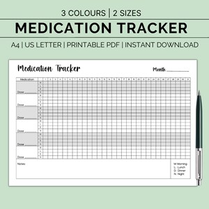 Printable Daily Medication Tracker, Printable Medication Log, Daily Medication Sheet, Medicine Tracker, Medication List, Medication Log, PDF