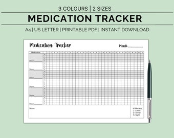 Druckbare Tägliche Medikamente Tracker, Printable Medikamente Log, Tägliche Medikamente Blatt, Medizin Tracker, Medikamente Liste, Medikamente Log, PDF