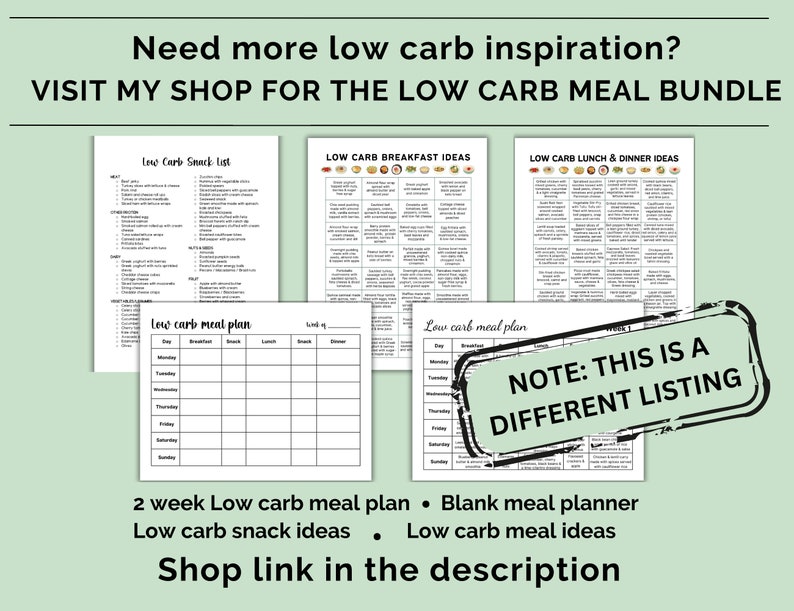 Printable Low Carb Food List, Meals for Diabetes, Low Carb Meal Planner ...