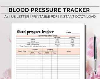 Blood Pressure log, blood pressure tracker, blood pressure chart, monthly blood pressure log, Health planner, BP tracker, BP chart