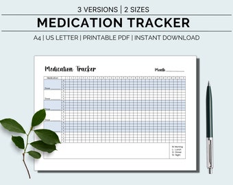 Täglicher Medikations-Tracker, druckbares Medikationslogbuch, tägliches Medikamentblatt, Medizintracker, Medikationsliste, Medikationslogbuch