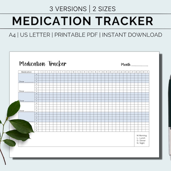 Daily Medication Tracker, Printable Medication Log, Daily Medication Sheet, Medicine Tracker, Medication List, Medication Log