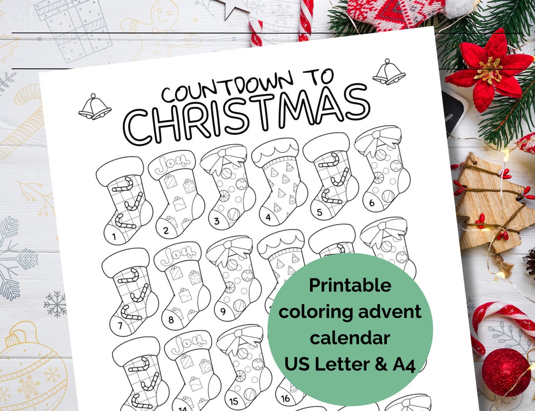 Printable Christmas Countdown Coloring Page for Kids, Christmas ...