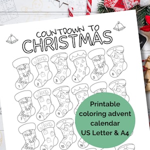 Printable Christmas Countdown Coloring Page for Kids, Christmas ...